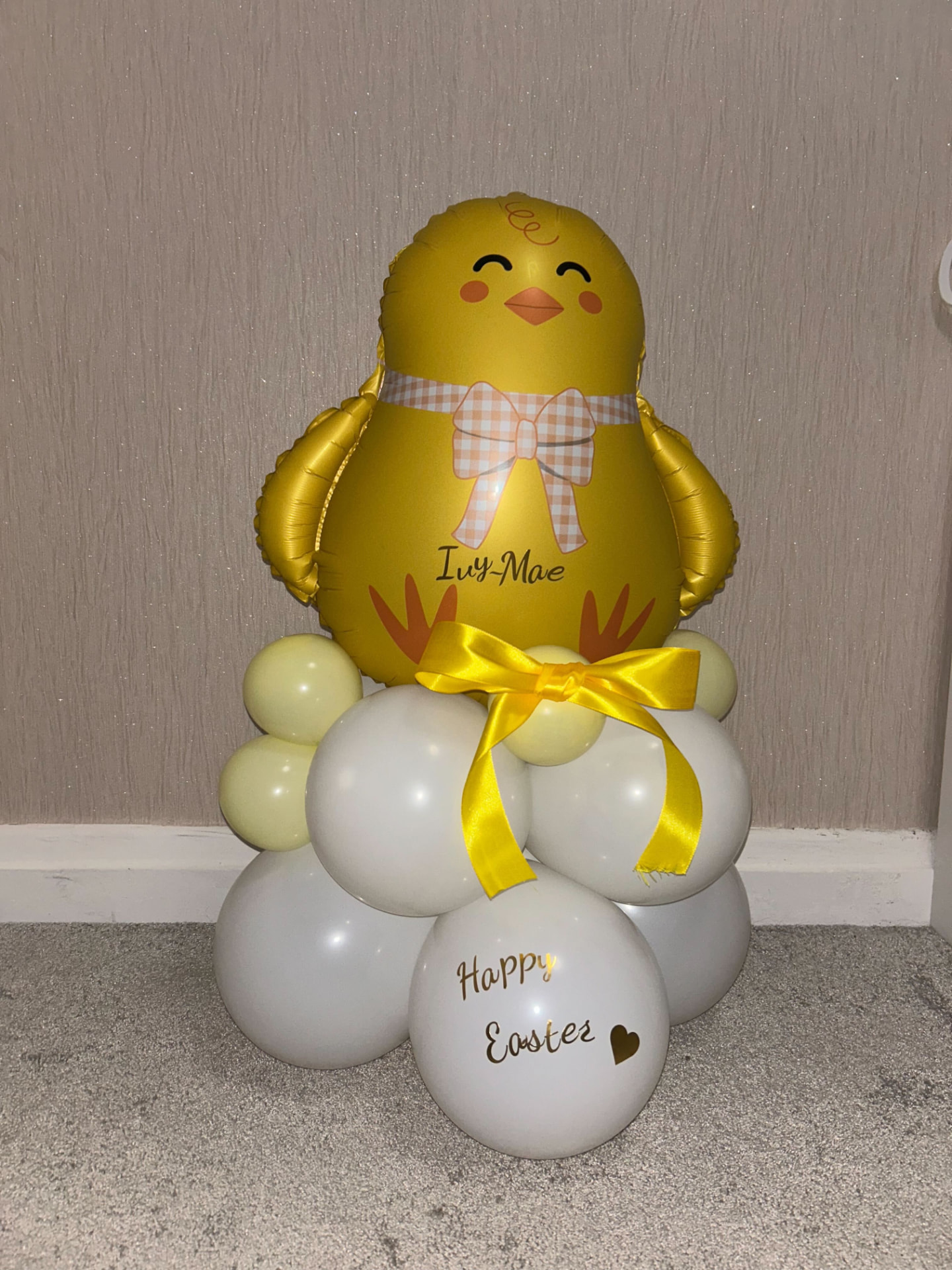 Happy Easter chick balloon stack