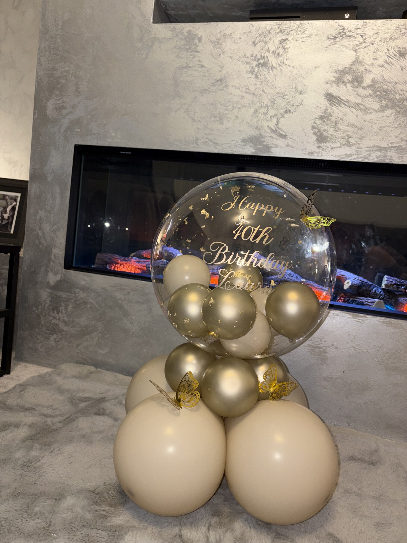 Cream and gold Classic Birthday Stack with a clear birthday balloon and butterfly details