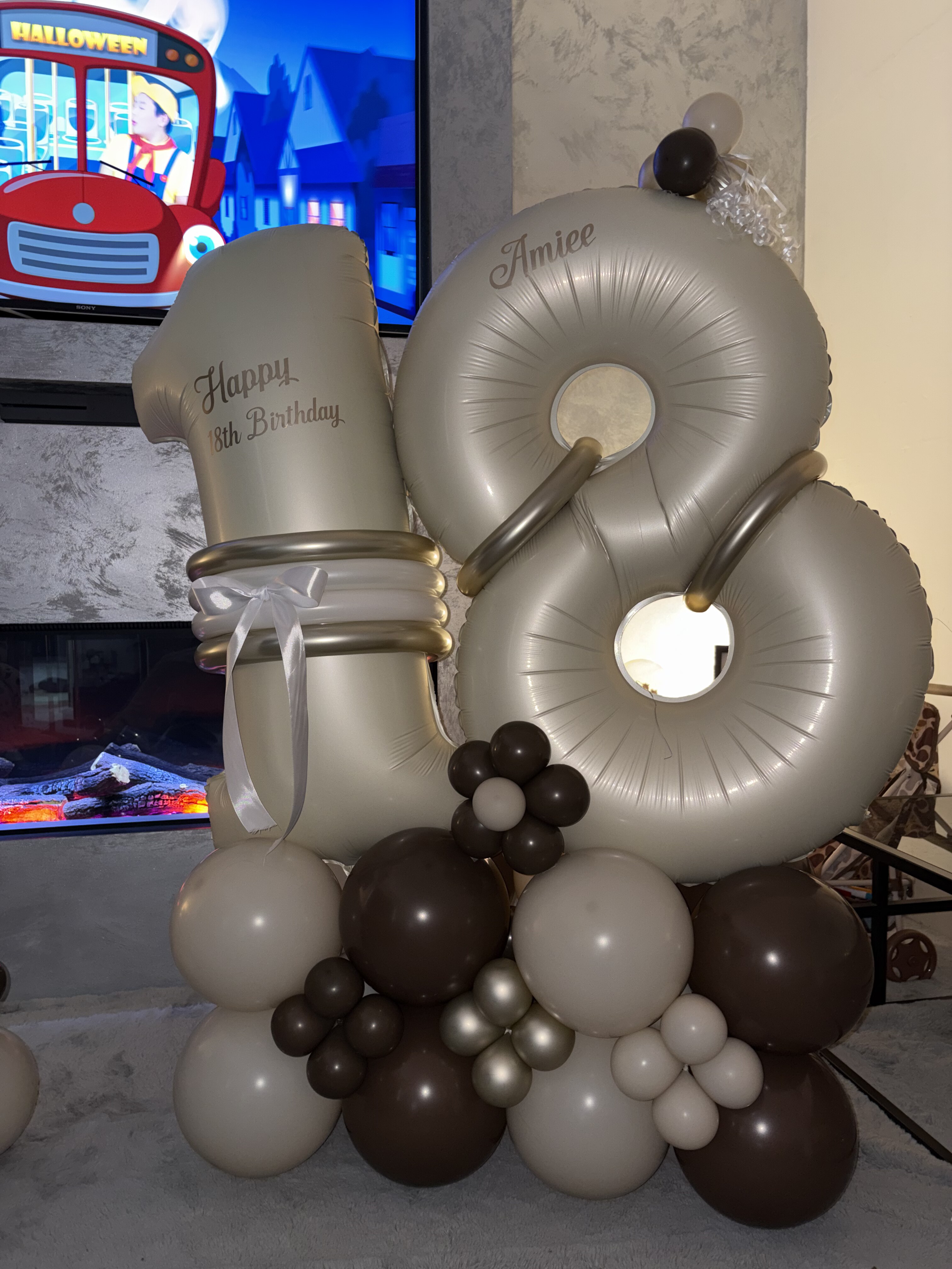 Personalised Birthday Stack — champagne gold number 18 balloon stack with personalised foil